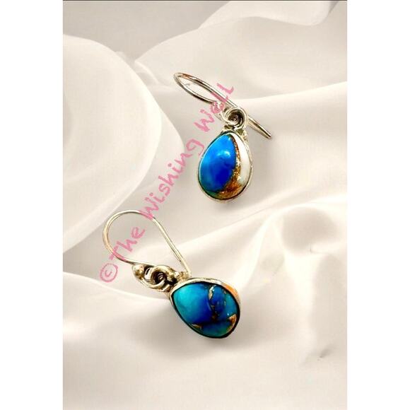 Ice Blue Dahlia Teardrop Pear Shaped Sterling 925 Dangle Earrings - Picture 6 of 7